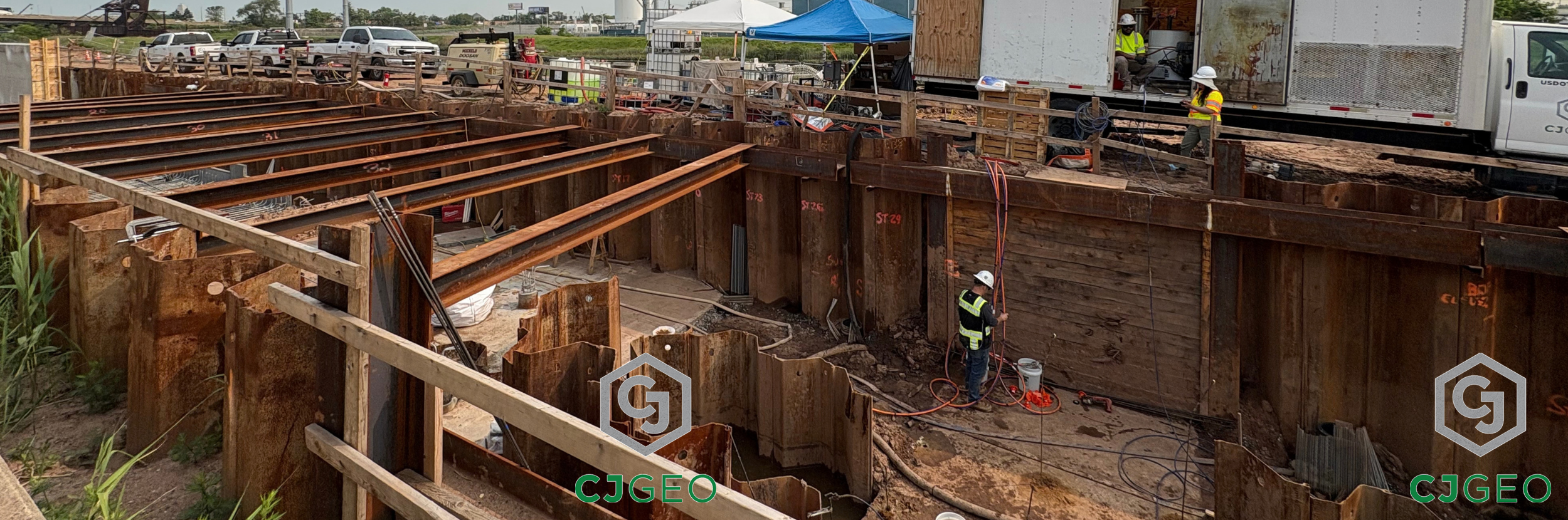 A deep excavation with sheet pile SOE.